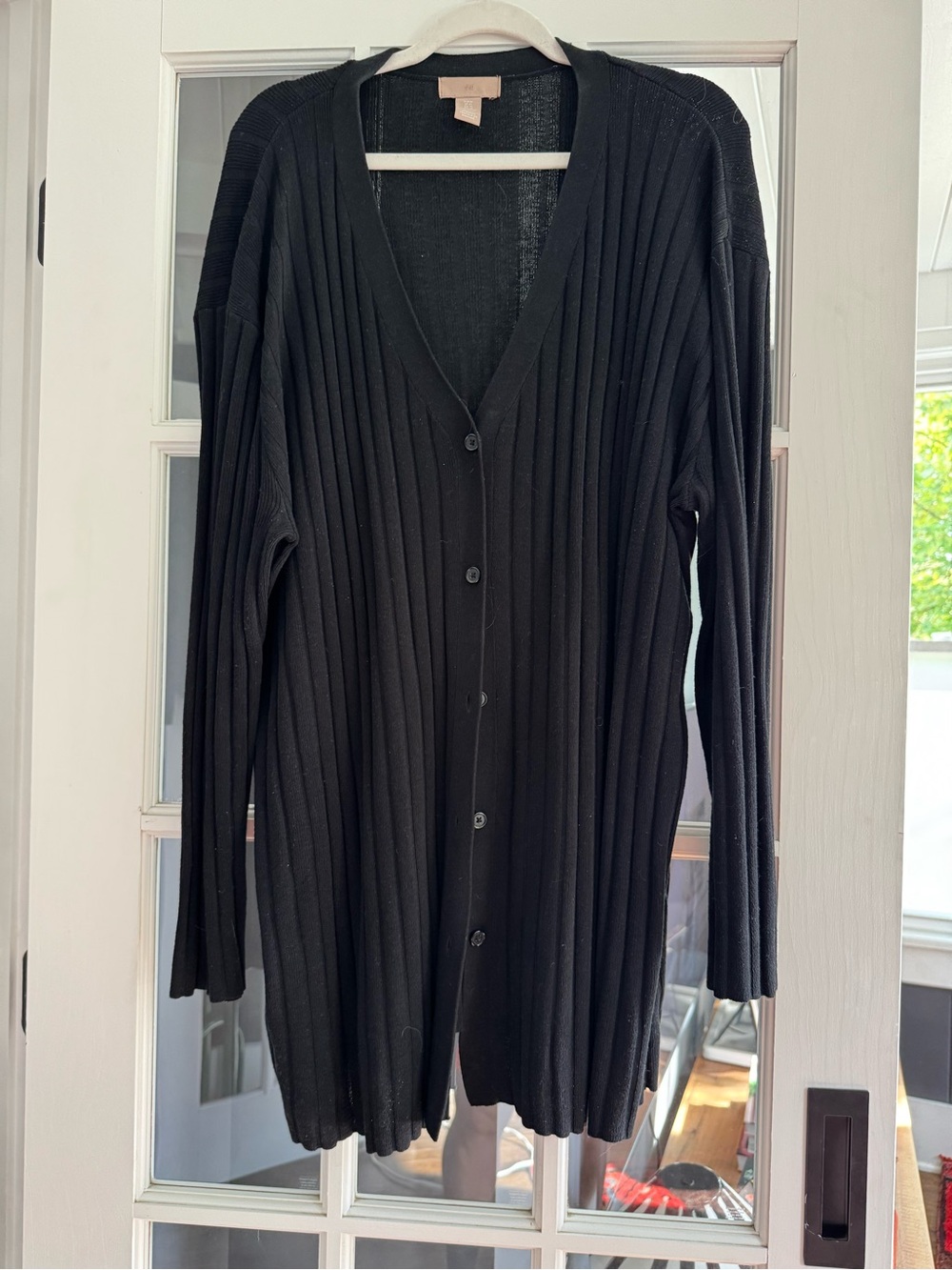 H&M Black Long Ribbed Button-Up Cardigan